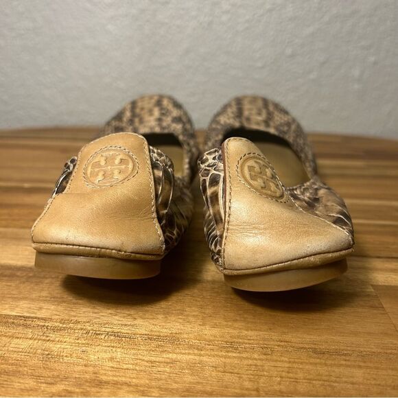 Tory Burch Eddie Snake Watersnake Veg Leather Ballet Flats Tan Brown - Picture 5 of 9
